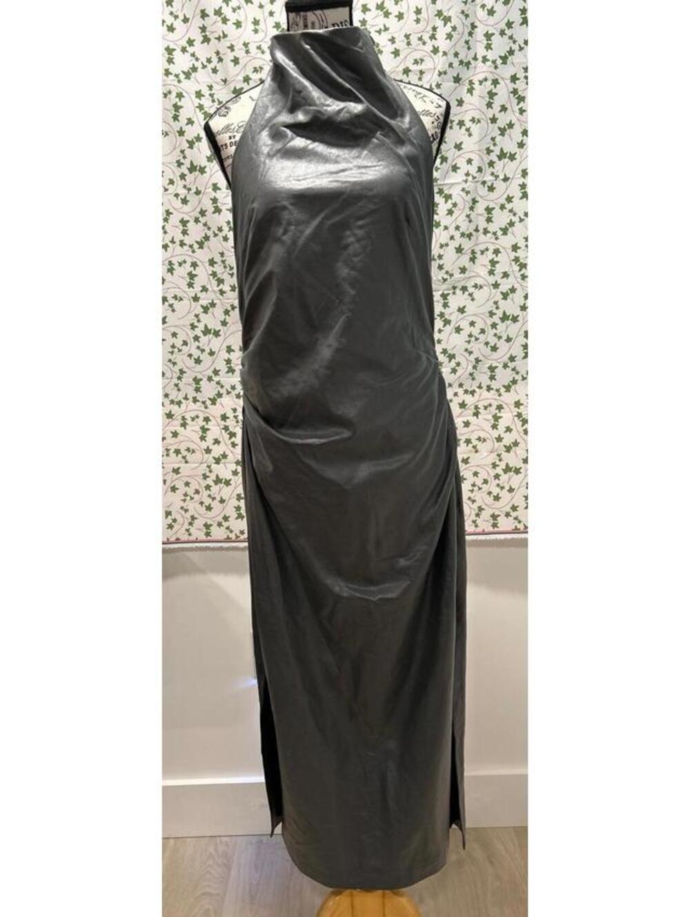 Maeve Anthropologie Metallic Silver Halter Dress NWT Large